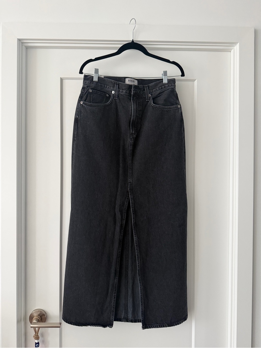Agolde Black High-Waist Long Denim Skirt